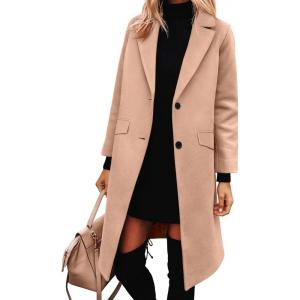ANRABESS Womens Peacoat Notched Lapel Collar Single-Breasted Trench Coats Loose Casual Long Jacket 2025 Fall Winter Outerwear(Light Brown)