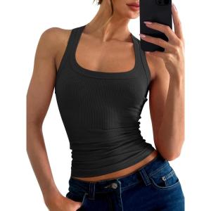 ANRABESS Womens Sleeveless Square Neck Tank Tops Summer Racerback Workout Top Ribbed Knit Slim Fit Basic 2026 Casual Clothes(Black)