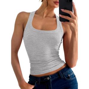 ANRABESS Womens Sleeveless Square Neck Tank Tops Summer Racerback Workout Top Ribbed Knit Slim Fit Basic 2026 Casual Clothes(Bright Grey)