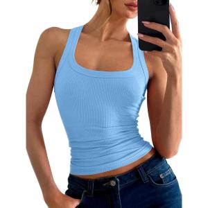 ANRABESS Womens Sleeveless Square Neck Tank Tops Summer Racerback Workout Top Ribbed Knit Slim Fit Basic 2026 Casual Clothes(Sky Blue)