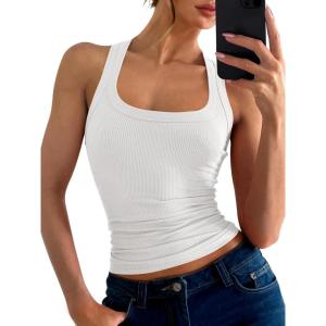 ANRABESS Womens Sleeveless Square Neck Tank Tops Summer Racerback Workout Top Ribbed Knit Slim Fit Basic 2026 Casual Clothes(White)