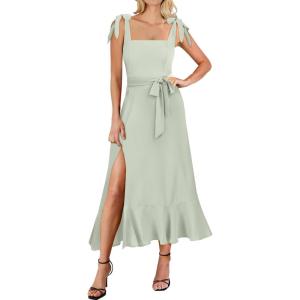ANRABESS Women’s Square Neck Ruffle Split Midi Elegant Formal Wedding Guest Cocktail Bridesmaid Graduation Party Dresses(Cyan)