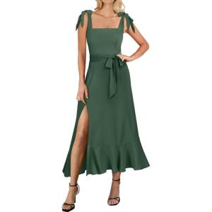 ANRABESS Women’s Square Neck Ruffle Split Midi Elegant Formal Wedding Guest Cocktail Bridesmaid Graduation Party Dresses(Green)