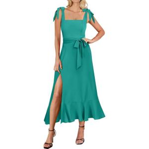 ANRABESS Women’s Square Neck Ruffle Split Midi Elegant Formal Wedding Guest Cocktail Bridesmaid Graduation Party Dresses(Lake Green)
