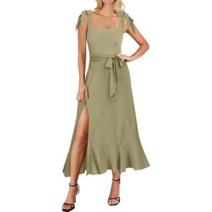 ANRABESS Women’s Square Neck Ruffle Split Midi Elegant Formal Wedding Guest Cocktail Bridesmaid Graduation Party Dresses(Pea Green)