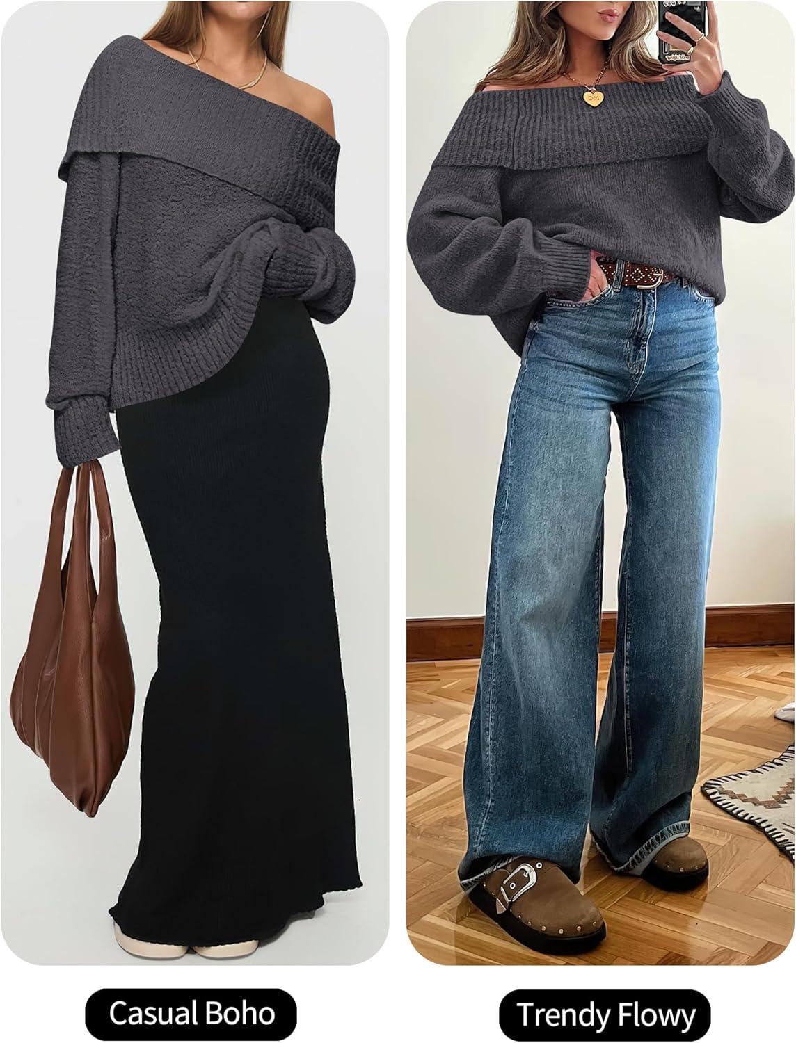 imageANRABESS Off The Shoulder Sweaters for Women 2025 Fall Turtleneck Long Sleeve Fuzzy Knit Warm Casual Winter SweaterDeep Gray