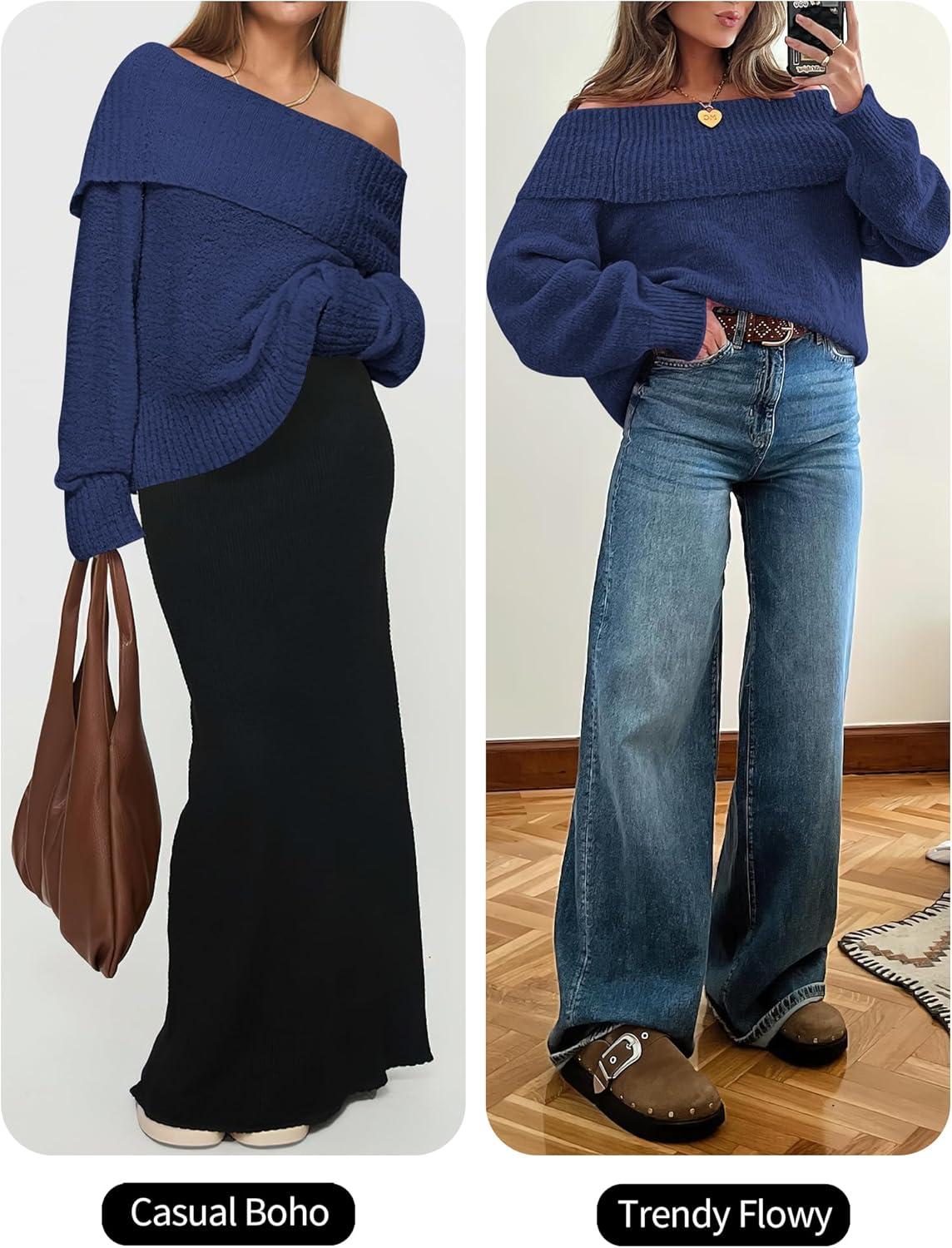 imageANRABESS Off The Shoulder Sweaters for Women 2025 Fall Turtleneck Long Sleeve Fuzzy Knit Warm Casual Winter SweaterNavy Blue