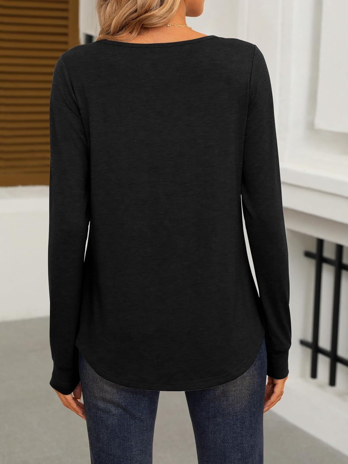 imageANRABESS Women Shirts Long Sleeve Crewneck Smocked Tunic Tops with Leggings Dressy Casual TShirt Business Work BlousesBlack