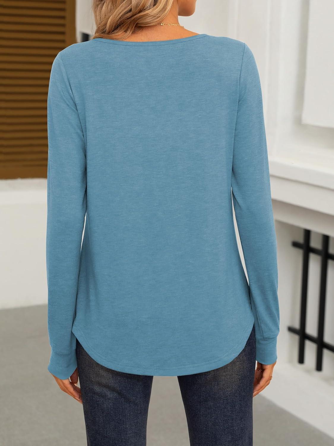 imageANRABESS Women Shirts Long Sleeve Crewneck Smocked Tunic Tops with Leggings Dressy Casual TShirt Business Work BlousesBlue Green