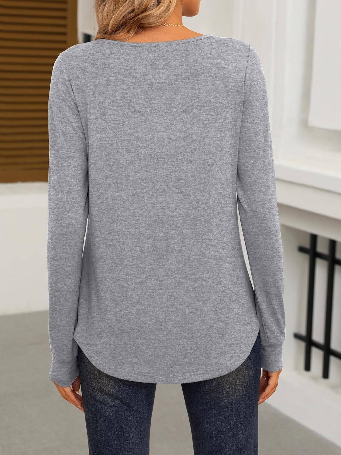 imageANRABESS Women Shirts Long Sleeve Crewneck Smocked Tunic Tops with Leggings Dressy Casual TShirt Business Work BlousesGrey