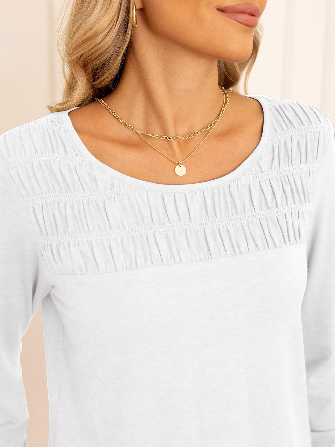 imageANRABESS Women Shirts Long Sleeve Crewneck Smocked Tunic Tops with Leggings Dressy Casual TShirt Business Work BlousesWhite