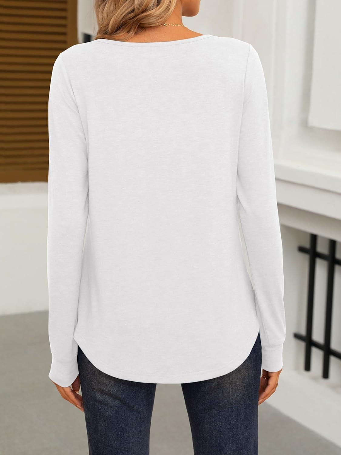 imageANRABESS Women Shirts Long Sleeve Crewneck Smocked Tunic Tops with Leggings Dressy Casual TShirt Business Work BlousesWhite