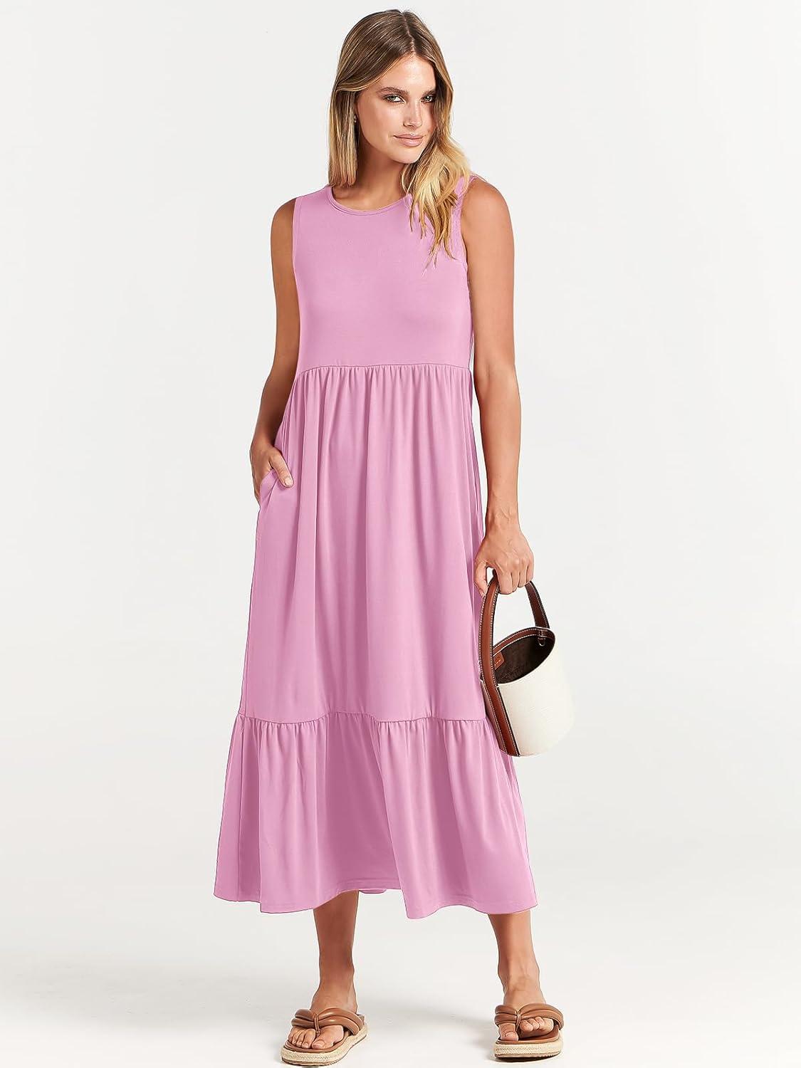imageANRABESS Women Summer Casual Sleeveless Crewneck Sundress Aline Flowy Tiered Maxi Long Beach Dress Vacation OutfitsLight Pink