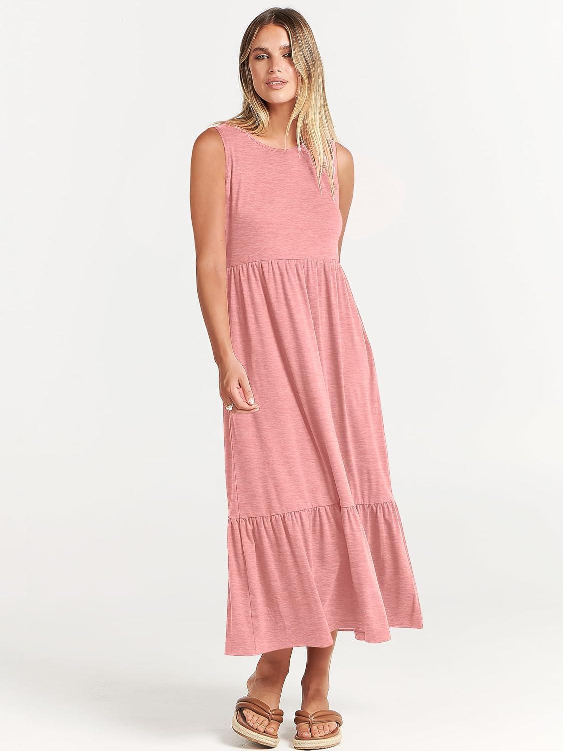 imageANRABESS Women Summer Casual Sleeveless Crewneck Sundress Aline Flowy Tiered Maxi Long Beach Dress Vacation OutfitsPink