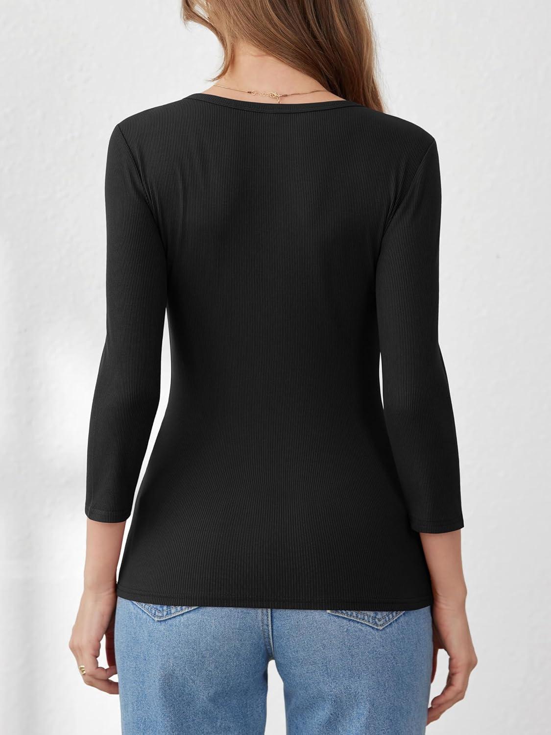 imageANRABESS Womens 34 Sleeve Henley Shirts Ribbed Knit Slim Fit Casual Basic T Shirts 2025 Summer Fall Button Up Blouse OutfitsBlack