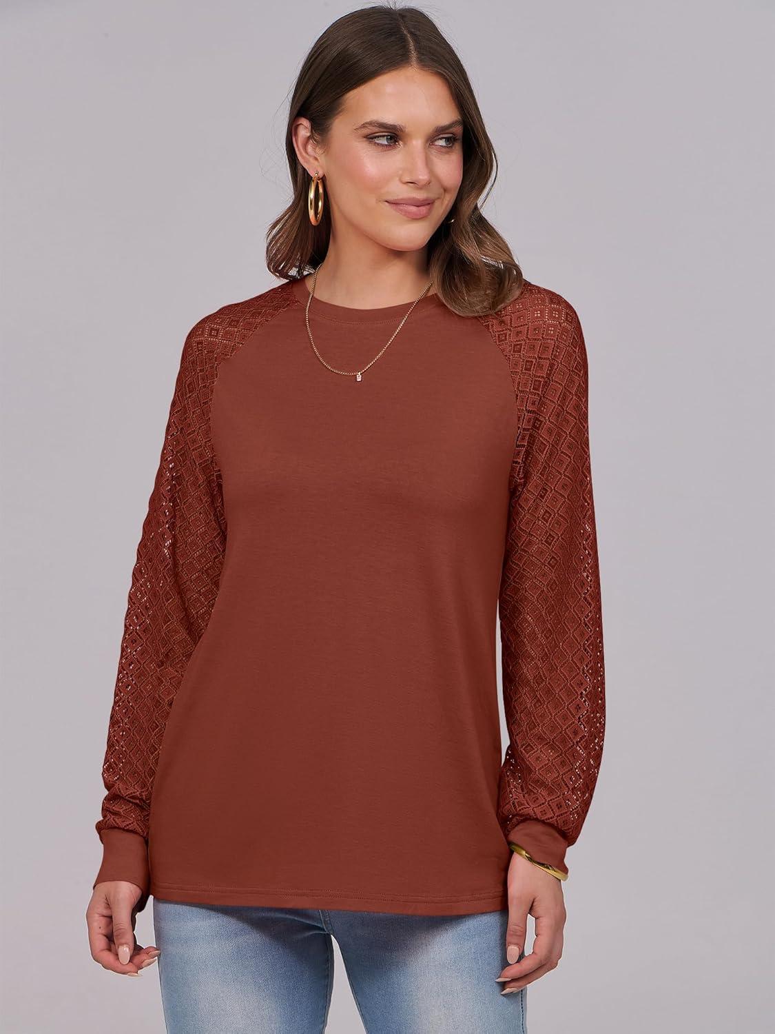 imageANRABESS Womens Long Sleeve Shirts Lace Tops Business Casual Blouses 2025 Fall Fashion OutfitsBrown