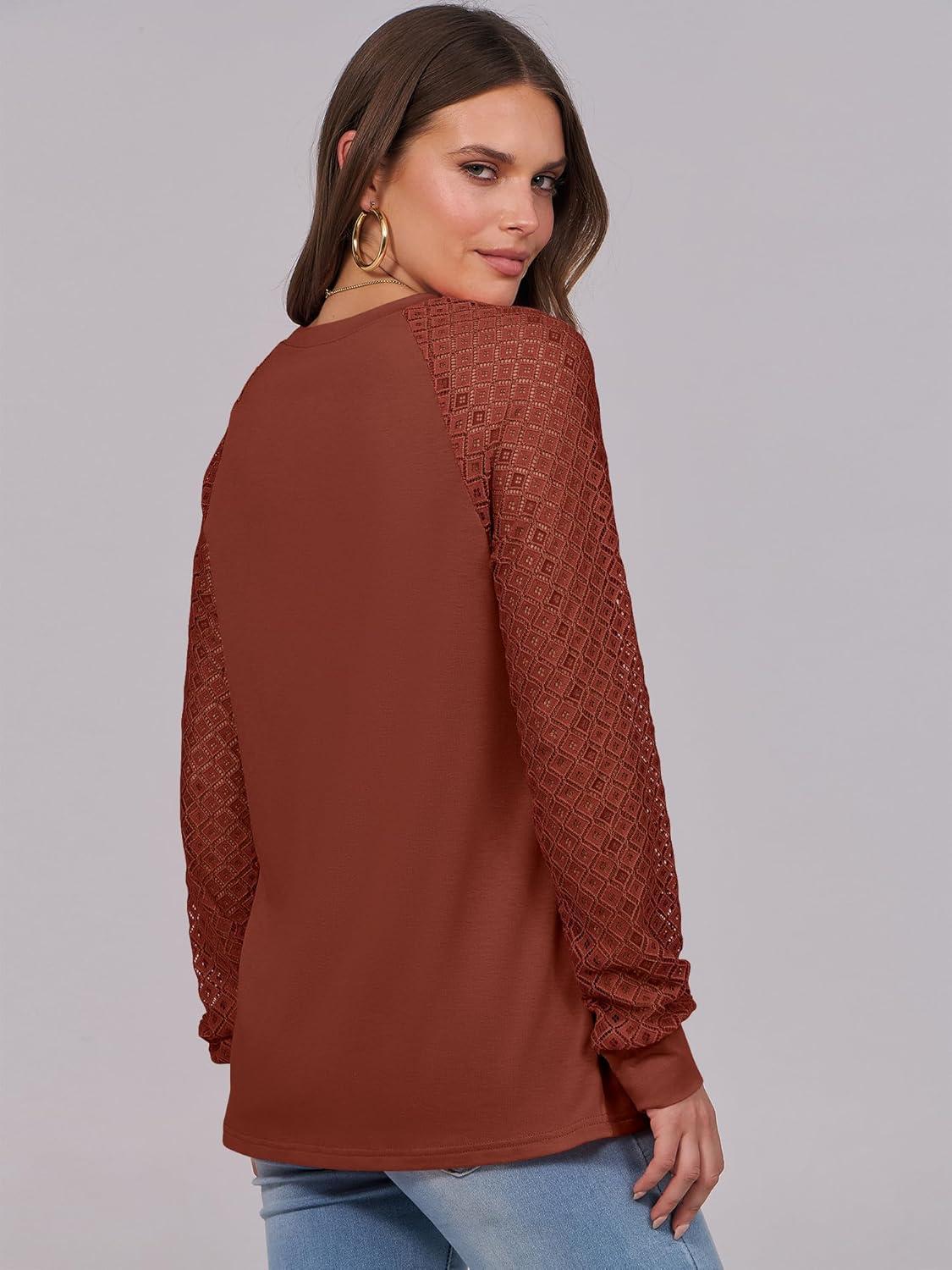 imageANRABESS Womens Long Sleeve Shirts Lace Tops Business Casual Blouses 2025 Fall Fashion OutfitsBrown