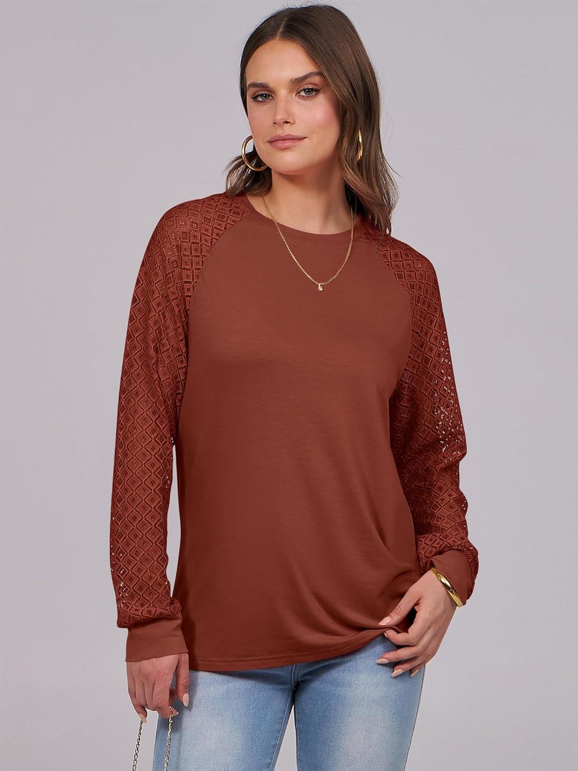 imageANRABESS Womens Long Sleeve Shirts Lace Tops Business Casual Blouses 2025 Fall Fashion OutfitsBrown