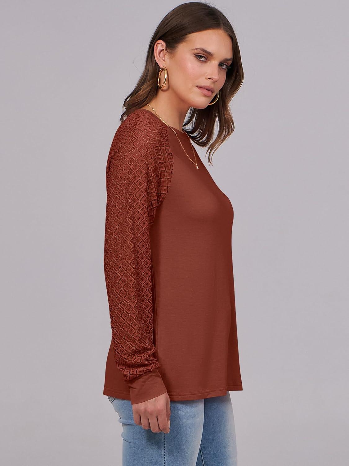 imageANRABESS Womens Long Sleeve Shirts Lace Tops Business Casual Blouses 2025 Fall Fashion OutfitsBrown