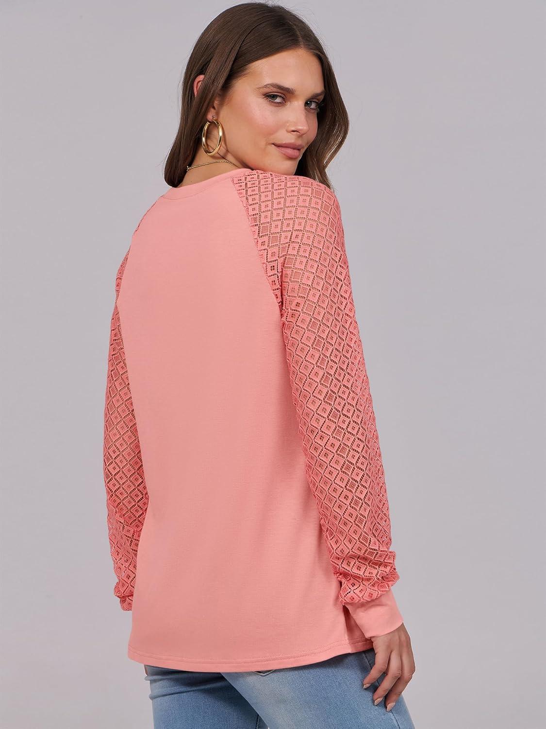 imageANRABESS Womens Long Sleeve Shirts Lace Tops Business Casual Blouses 2025 Fall Fashion OutfitsCoral Pink