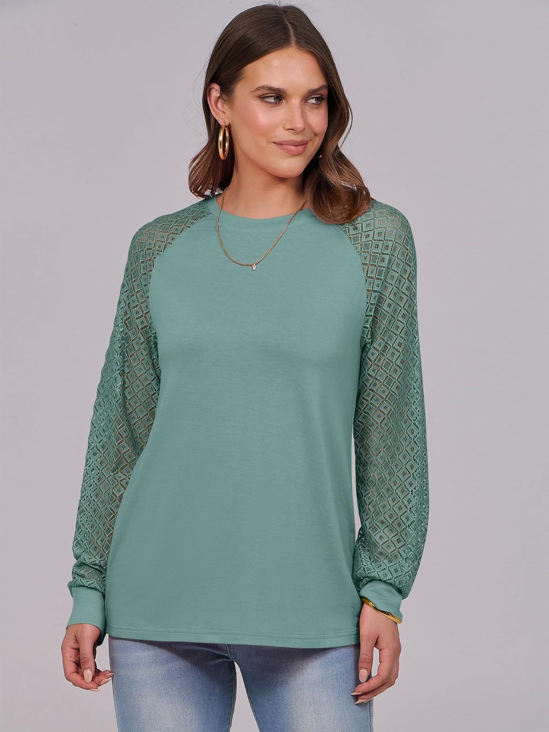 imageANRABESS Womens Long Sleeve Shirts Lace Tops Business Casual Blouses 2025 Fall Fashion OutfitsLake Green