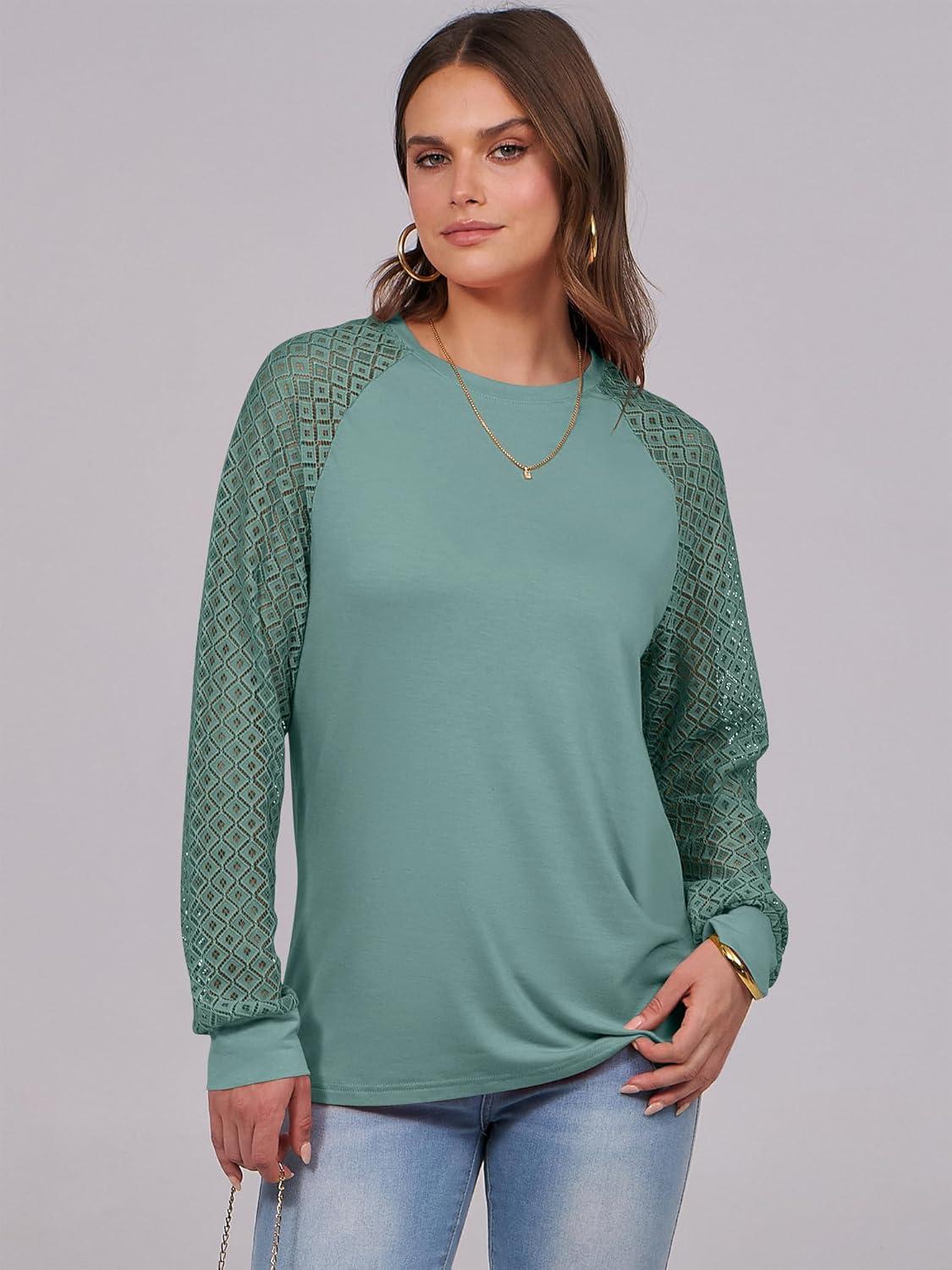 imageANRABESS Womens Long Sleeve Shirts Lace Tops Business Casual Blouses 2025 Fall Fashion OutfitsLake Green
