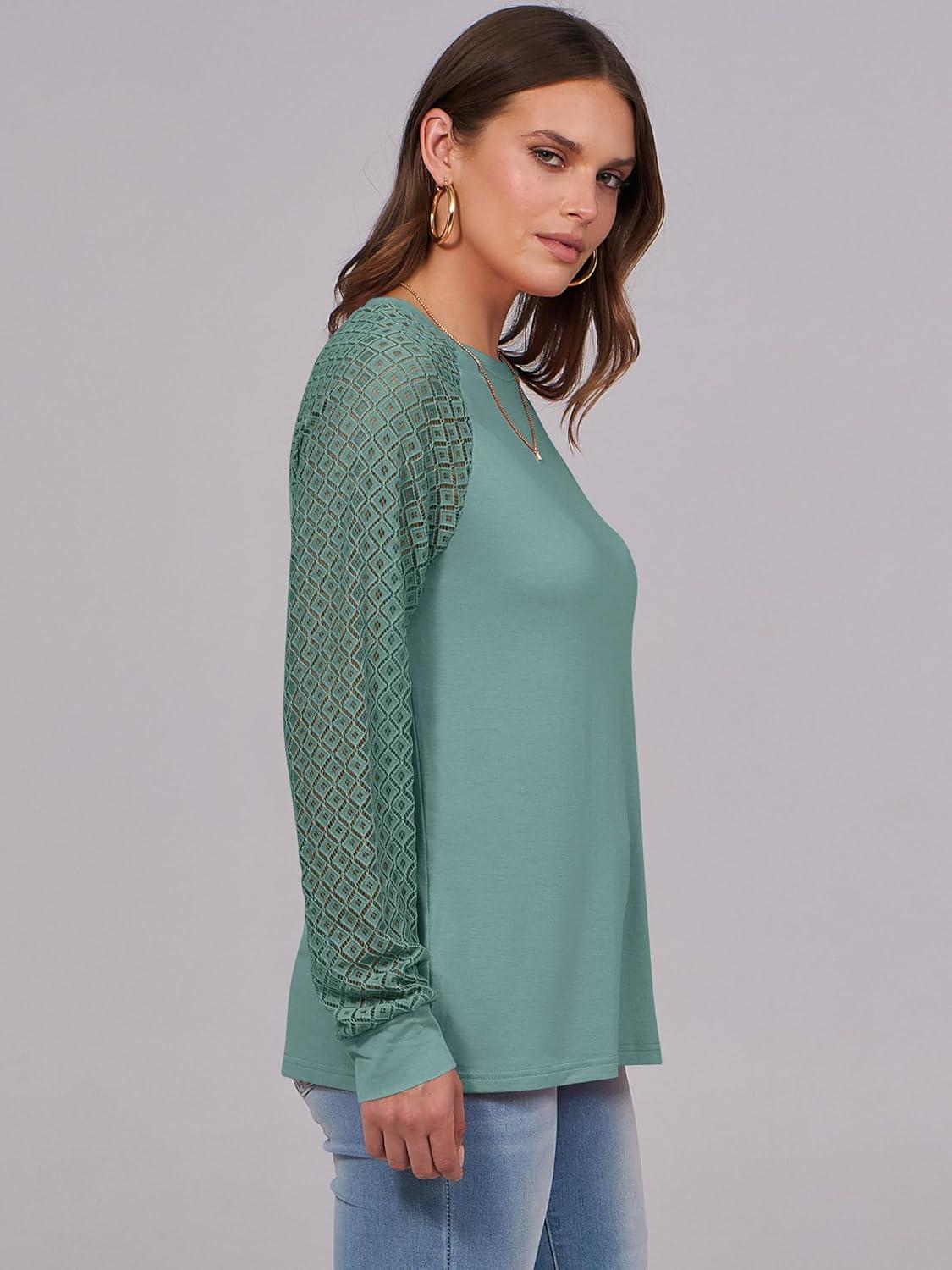 imageANRABESS Womens Long Sleeve Shirts Lace Tops Business Casual Blouses 2025 Fall Fashion OutfitsLake Green