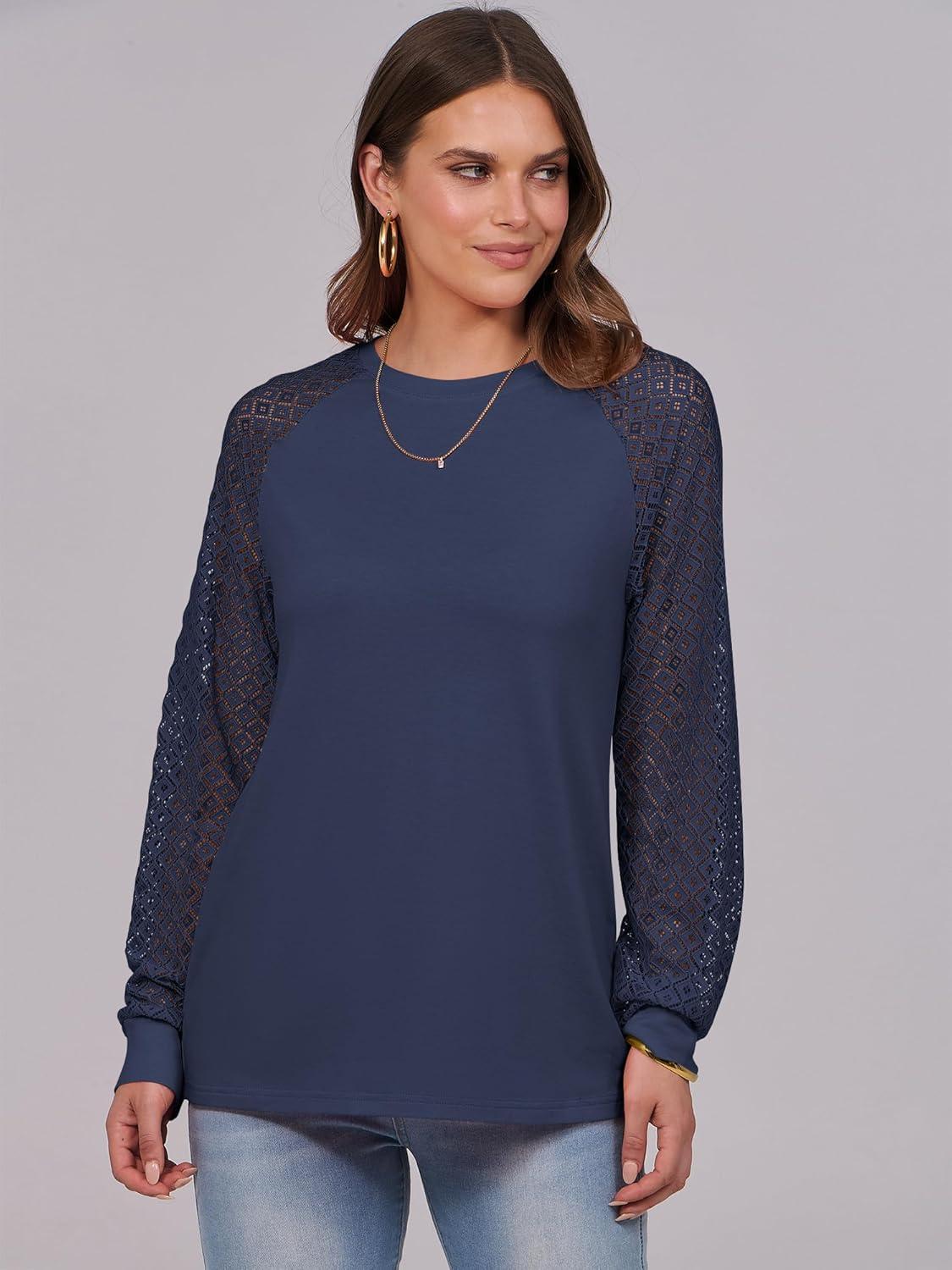 imageANRABESS Womens Long Sleeve Shirts Lace Tops Business Casual Blouses 2025 Fall Fashion OutfitsNavy Blue