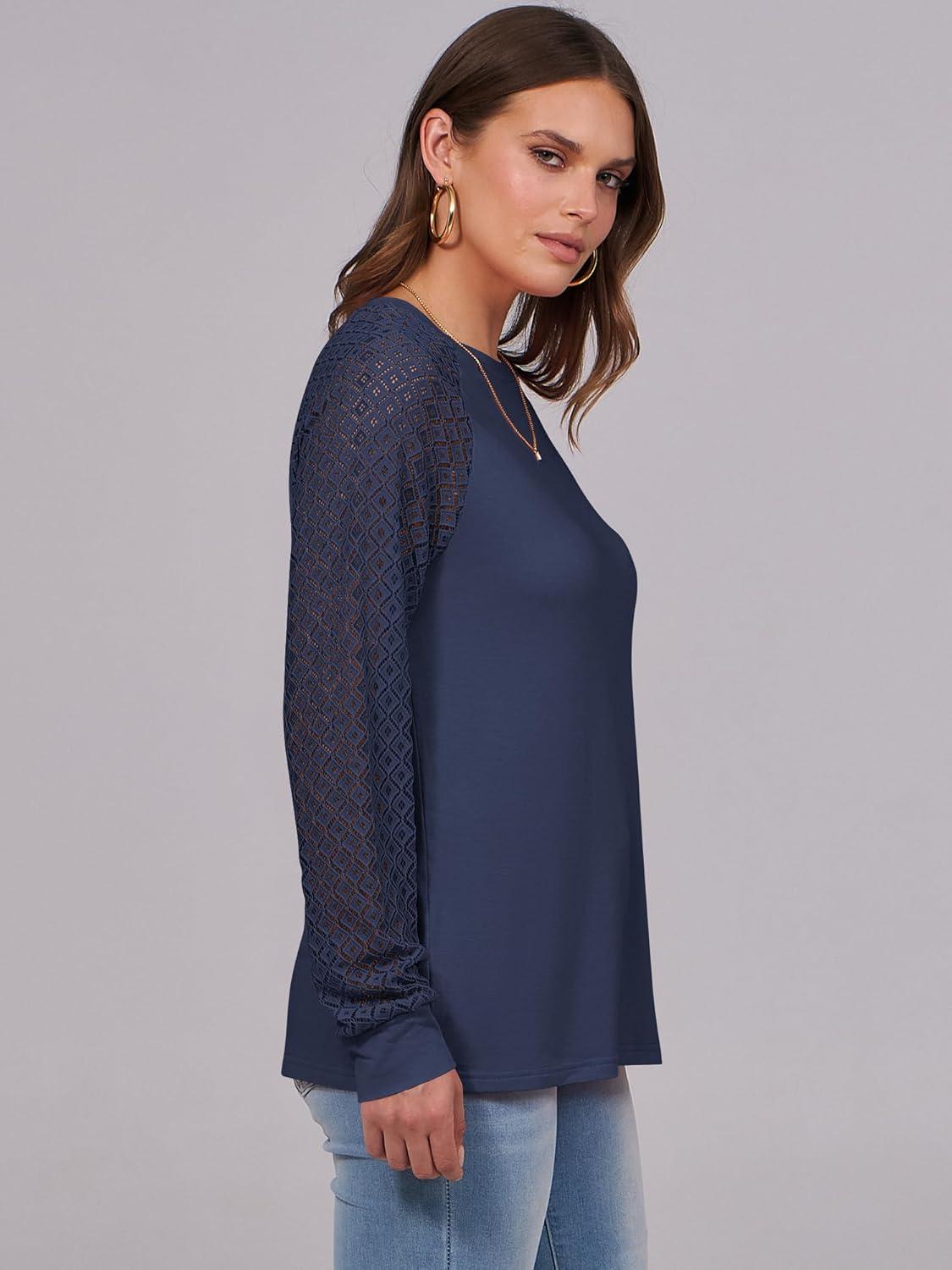 imageANRABESS Womens Long Sleeve Shirts Lace Tops Business Casual Blouses 2025 Fall Fashion OutfitsNavy Blue