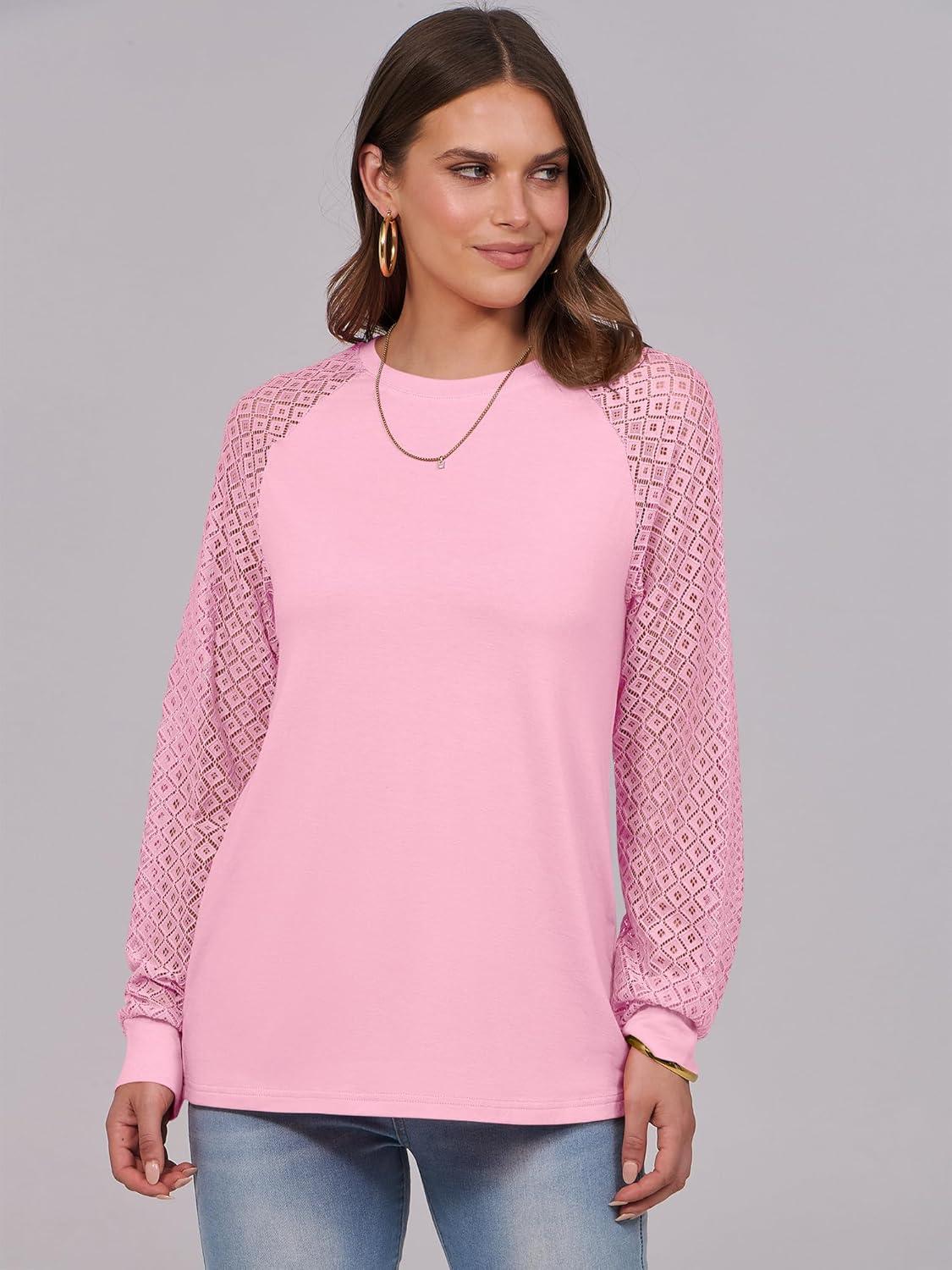 imageANRABESS Womens Long Sleeve Shirts Lace Tops Business Casual Blouses 2025 Fall Fashion OutfitsPink