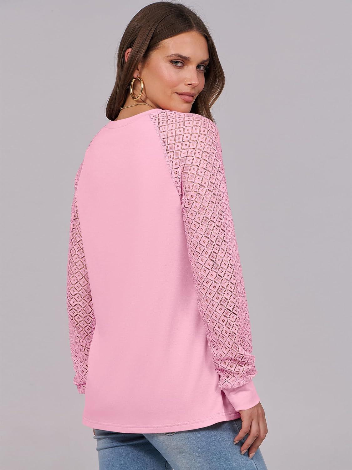 imageANRABESS Womens Long Sleeve Shirts Lace Tops Business Casual Blouses 2025 Fall Fashion OutfitsPink