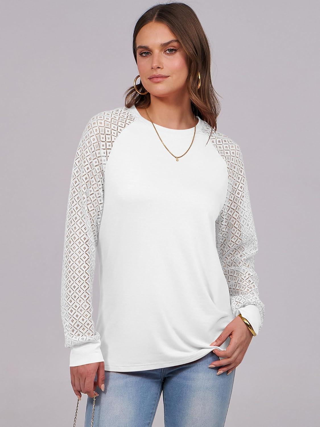 imageANRABESS Womens Long Sleeve Shirts Lace Tops Business Casual Blouses 2025 Fall Fashion OutfitsWhite