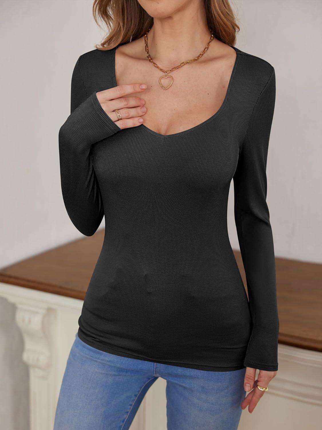 imageANRABESS Womens Long Sleeve Tops Sweetheart Neck Ribbed Knit Slim Fitted Shirts Basic Layer Tees 2025 Fall OutfitsBlack