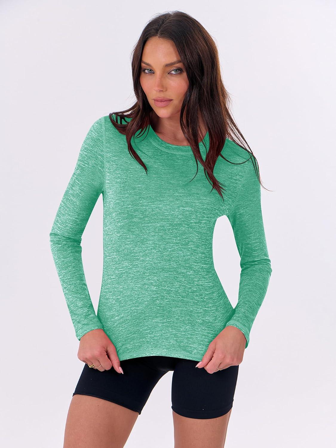 imageANRABESS Womens Long Sleeve Workout Quick Dry Fitted Yoga Gym Athletic ShirtsGreen