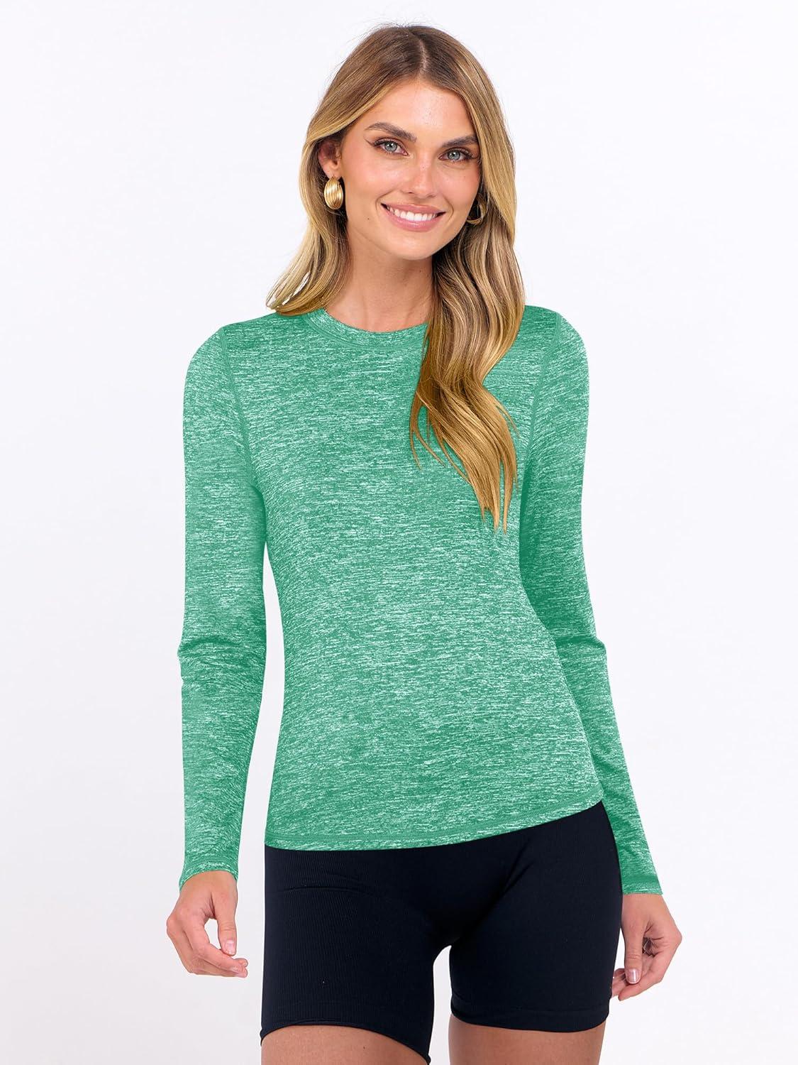 imageANRABESS Womens Long Sleeve Workout Quick Dry Fitted Yoga Gym Athletic ShirtsGreen