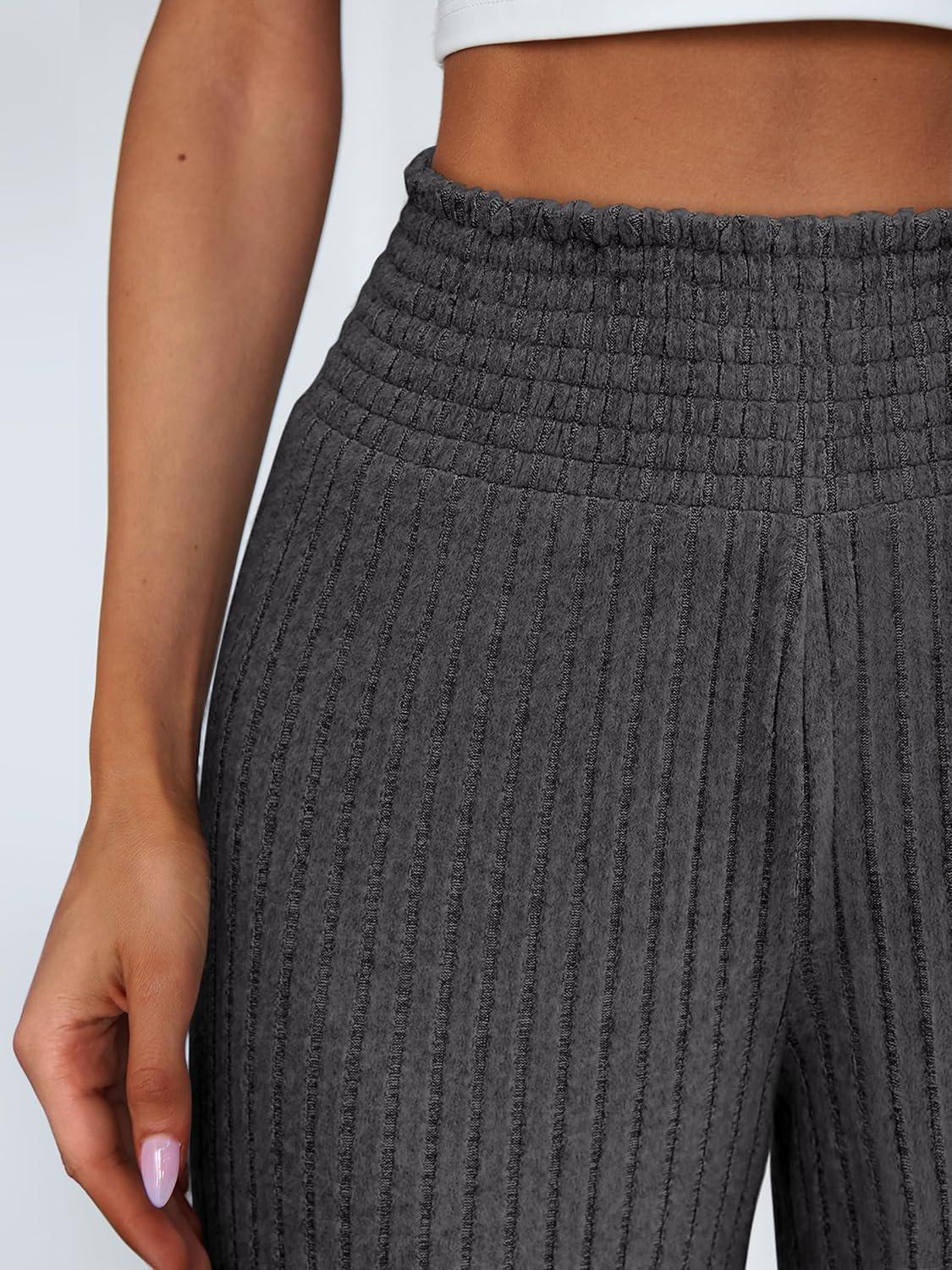 imageANRABESS Womens Ribbed Knit Lounge Pajama Pants Casual Elastic High Waist Loose Wide Leg Pants 2025 Fall Comfy PJ Bottoms Dark Grey XLarge