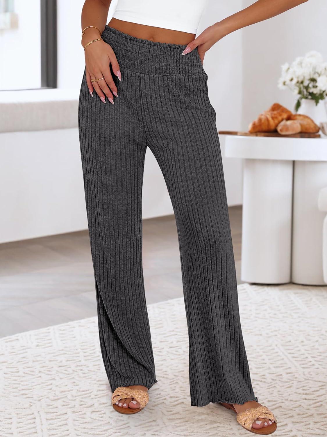 imageANRABESS Womens Ribbed Knit Lounge Pajama Pants Casual Elastic High Waist Loose Wide Leg Pants 2025 Fall Comfy PJ Bottoms Dark Grey XLarge