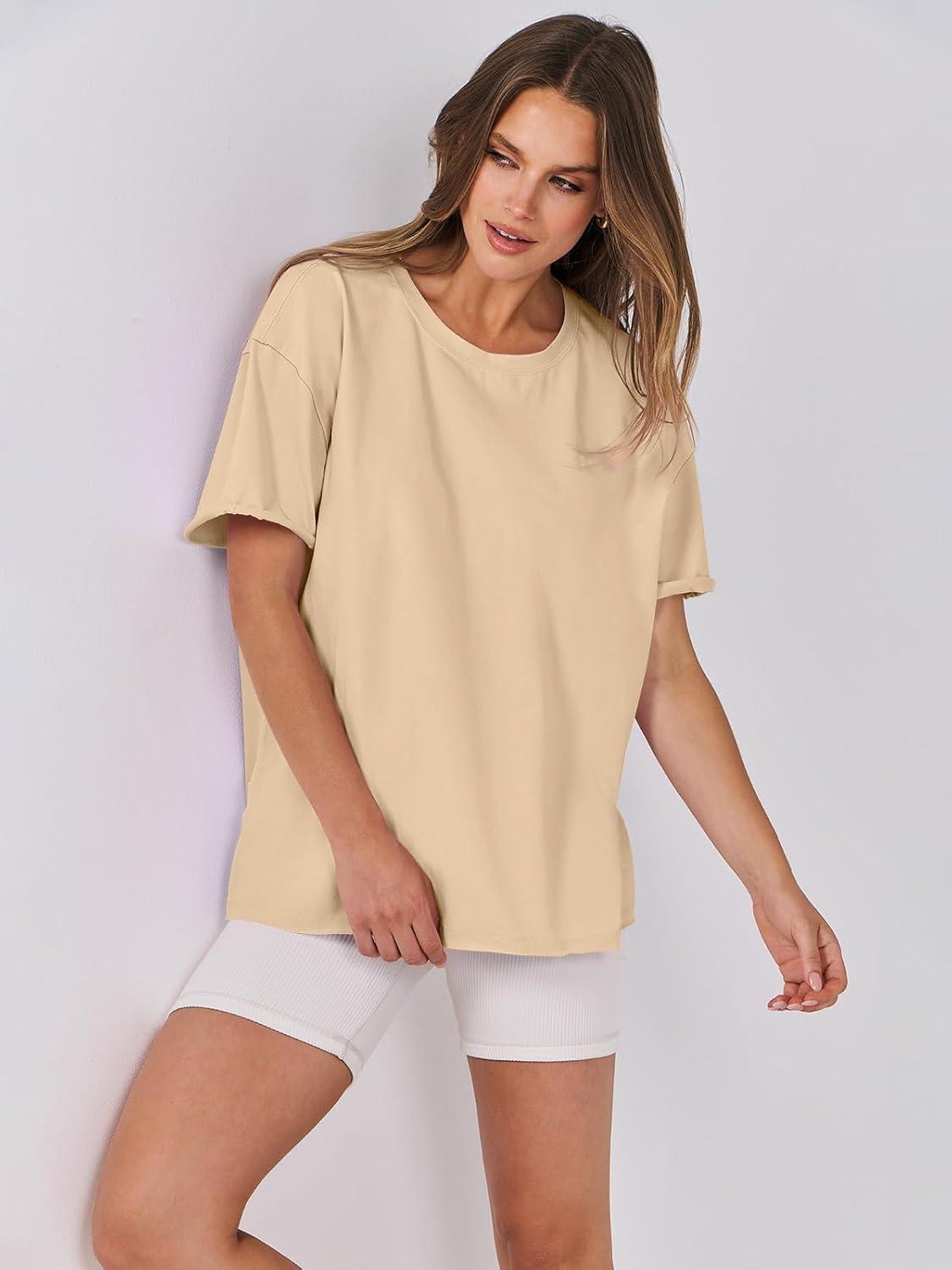 imageANRABESS Womens Tops Oversized T Shirts Loose Fit Short Sleeve Crewneck Summer Casual 2025 Trendy Boxy Tee BlouseApricot
