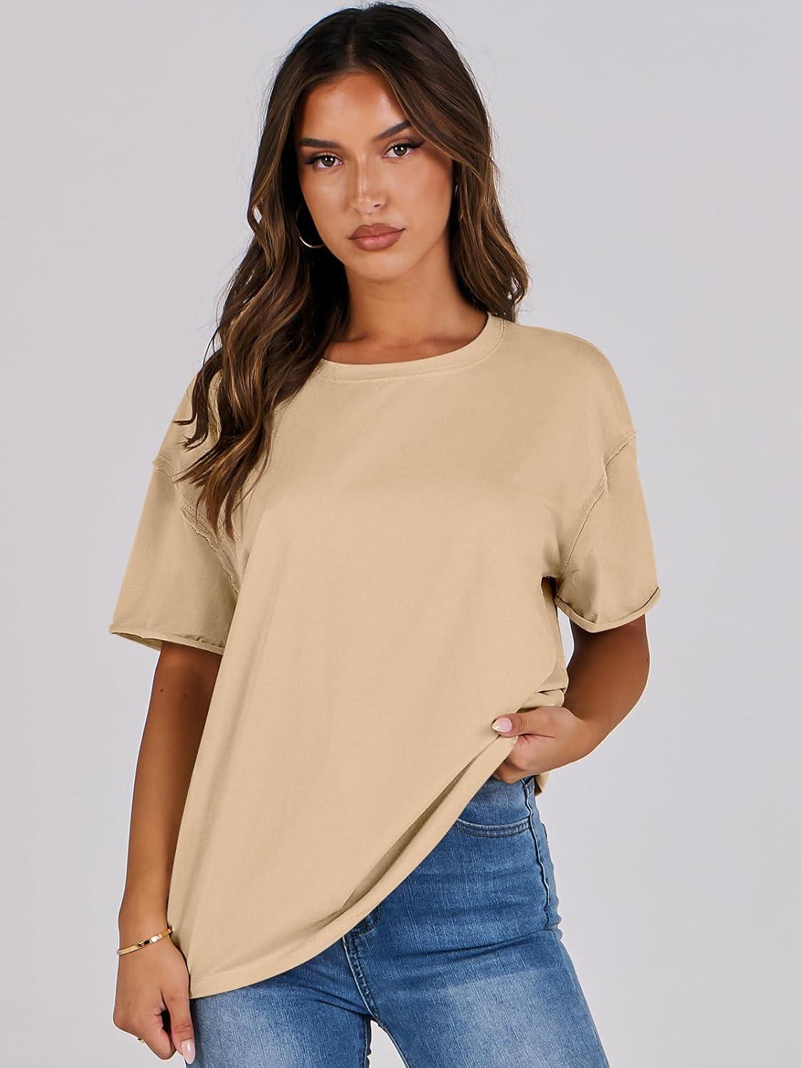 imageANRABESS Womens Tops Oversized T Shirts Loose Fit Short Sleeve Crewneck Summer Casual 2025 Trendy Boxy Tee BlouseApricot