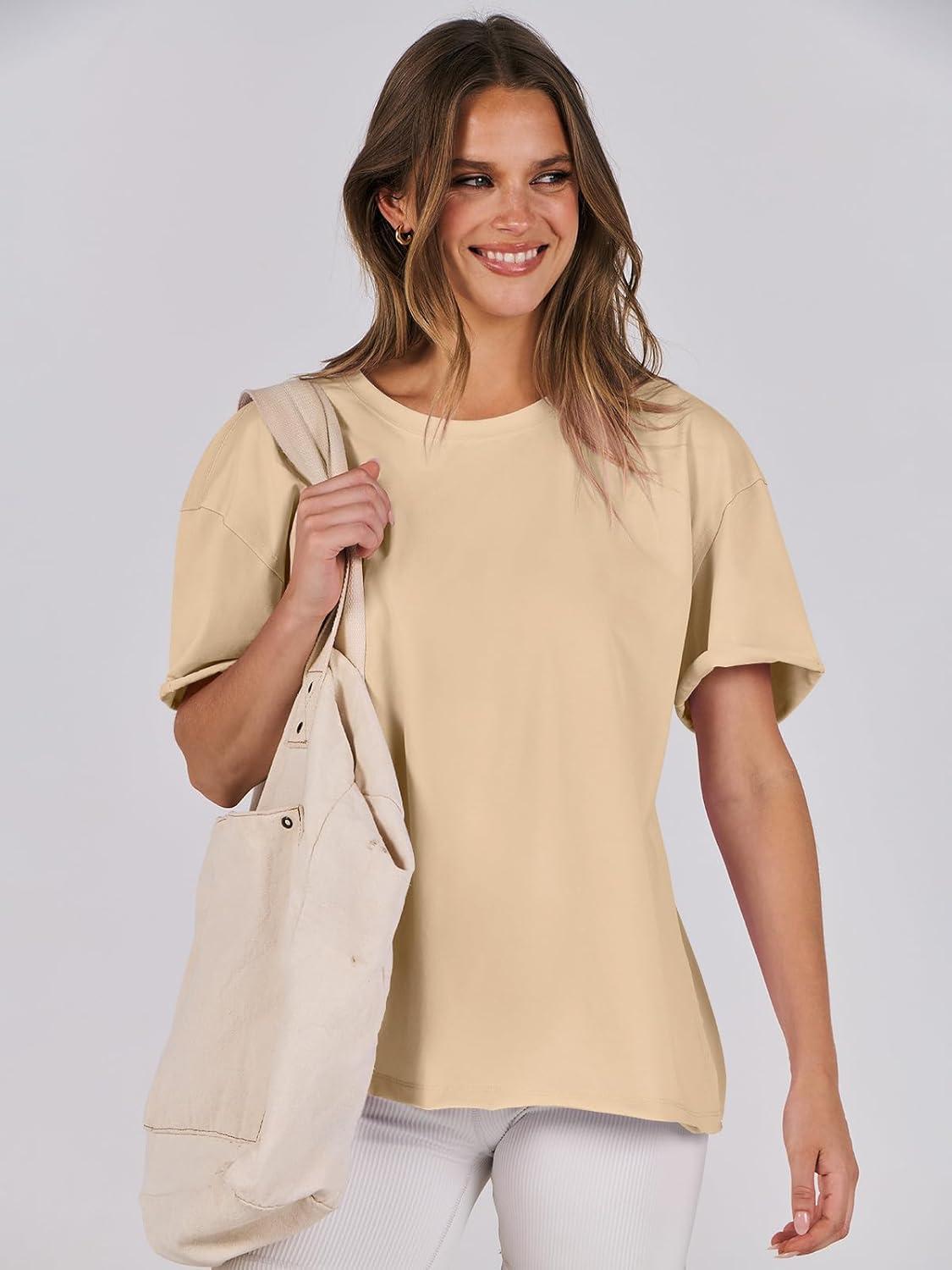 imageANRABESS Womens Tops Oversized T Shirts Loose Fit Short Sleeve Crewneck Summer Casual 2025 Trendy Boxy Tee BlouseApricot