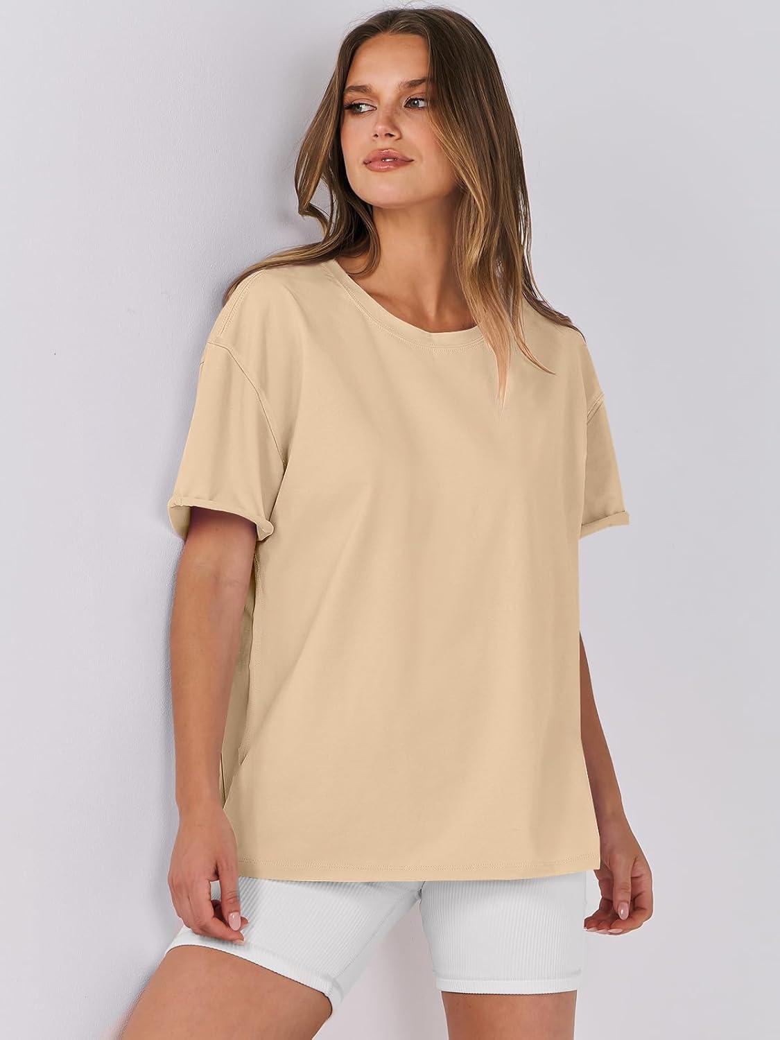 imageANRABESS Womens Tops Oversized T Shirts Loose Fit Short Sleeve Crewneck Summer Casual 2025 Trendy Boxy Tee BlouseApricot