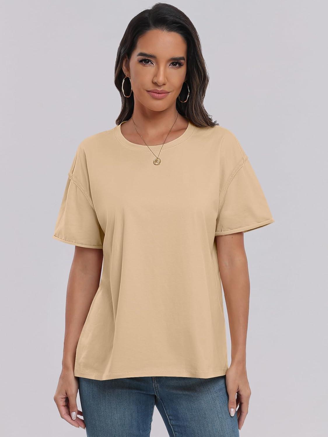 imageANRABESS Womens Tops Oversized T Shirts Loose Fit Short Sleeve Crewneck Summer Casual 2025 Trendy Boxy Tee BlouseApricot