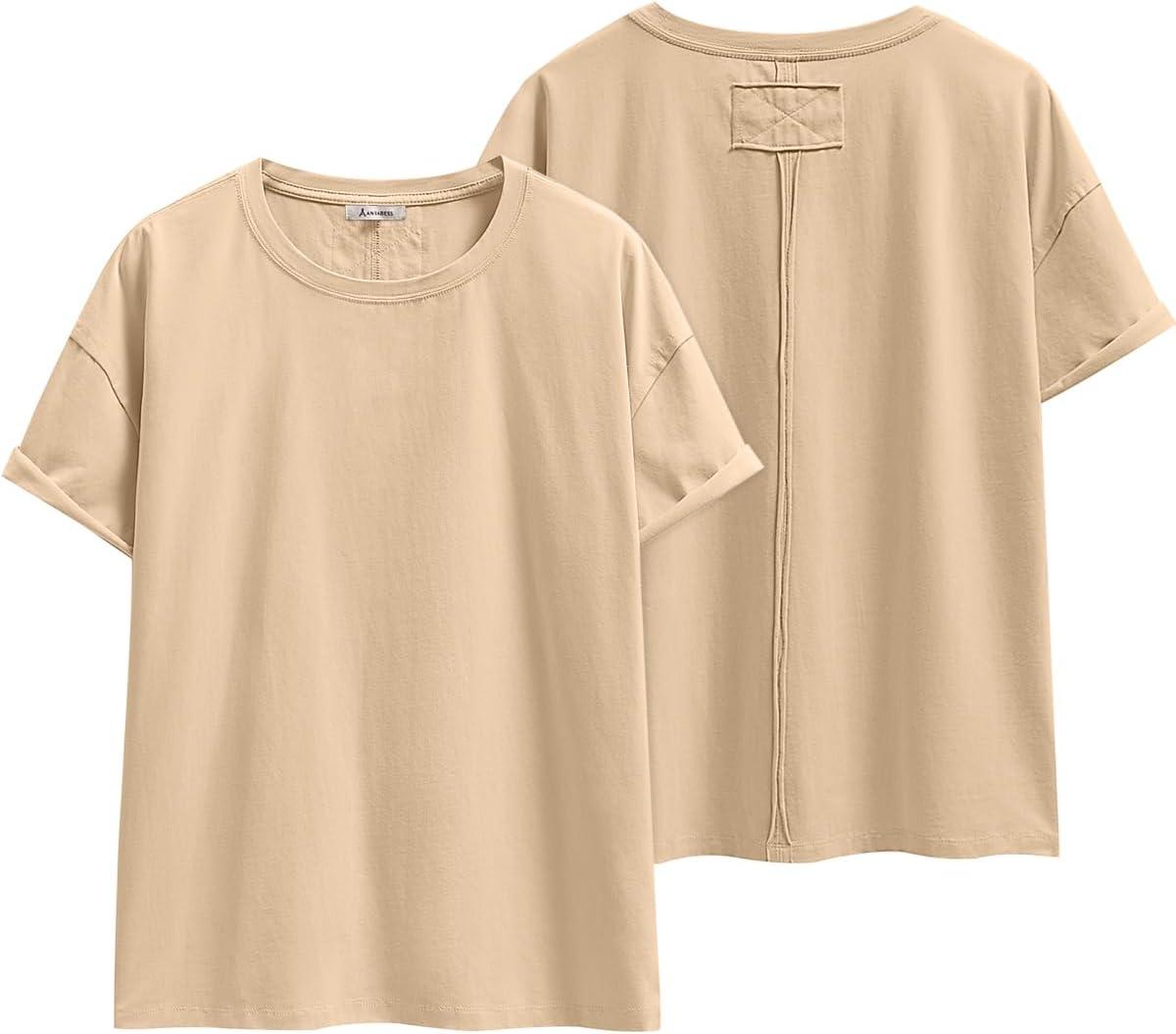 imageANRABESS Womens Tops Oversized T Shirts Loose Fit Short Sleeve Crewneck Summer Casual 2025 Trendy Boxy Tee BlouseApricot