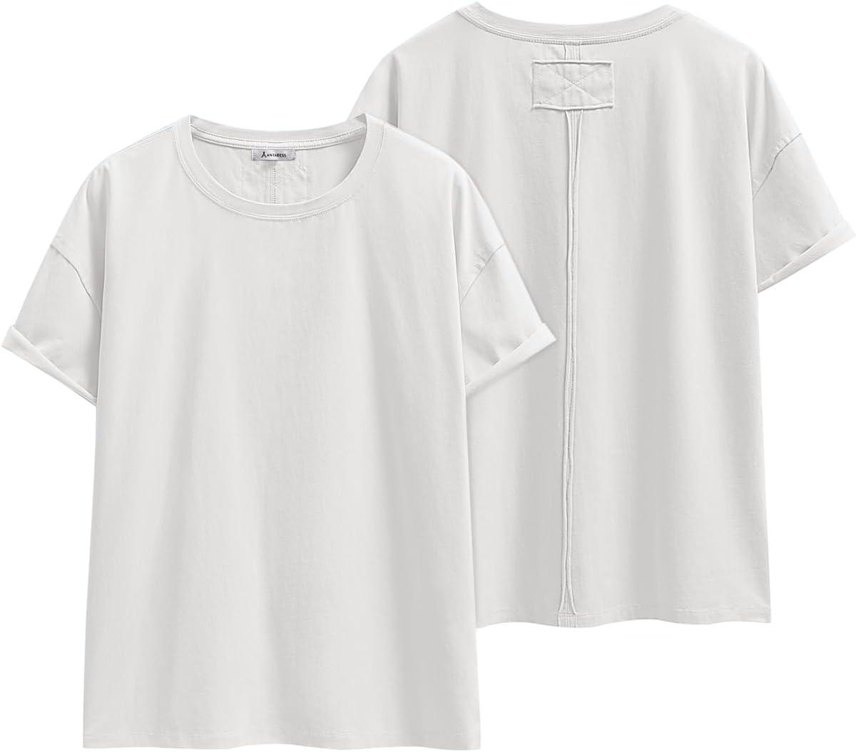 imageANRABESS Womens Tops Oversized T Shirts Loose Fit Short Sleeve Crewneck Summer Casual 2025 Trendy Boxy Tee BlouseWhite