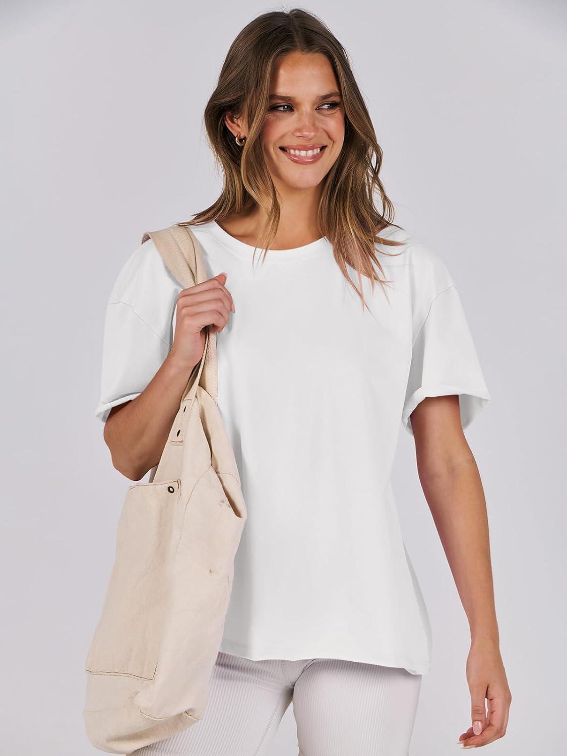 imageANRABESS Womens Tops Oversized T Shirts Loose Fit Short Sleeve Crewneck Summer Casual 2025 Trendy Boxy Tee BlouseWhite