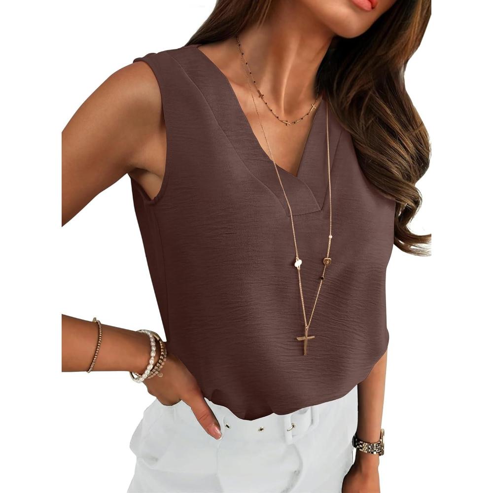 imageANRABESS Tank Top for Women Dressy Casual Business Work Blouses Sleeveless V Neck Textured Tops 2025 Spring Summer OutfitsBrown