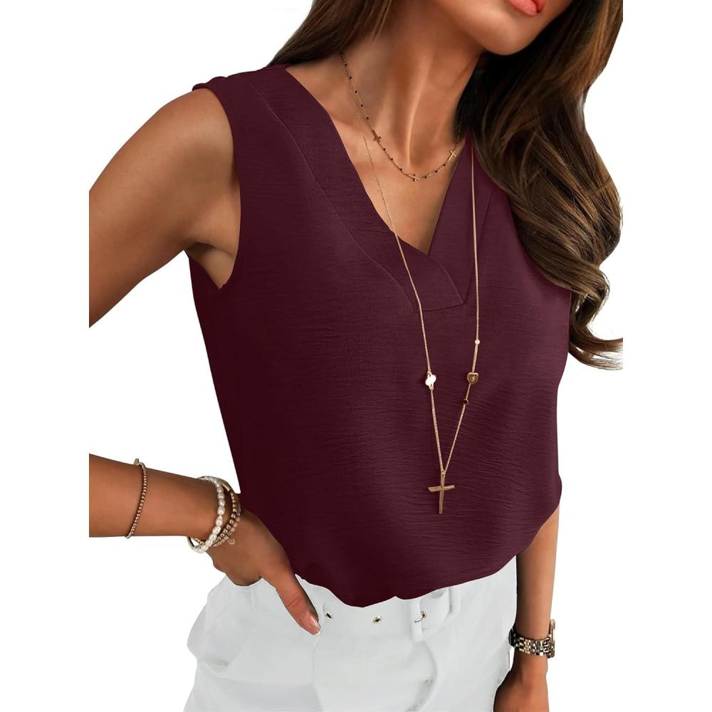 imageANRABESS Tank Top for Women Dressy Casual Business Work Blouses Sleeveless V Neck Textured Tops 2025 Spring Summer OutfitsBurgundy