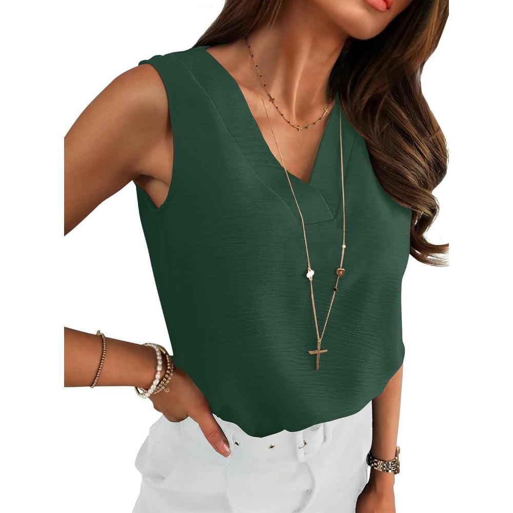 imageANRABESS Tank Top for Women Dressy Casual Business Work Blouses Sleeveless V Neck Textured Tops 2025 Spring Summer OutfitsDeep Green
