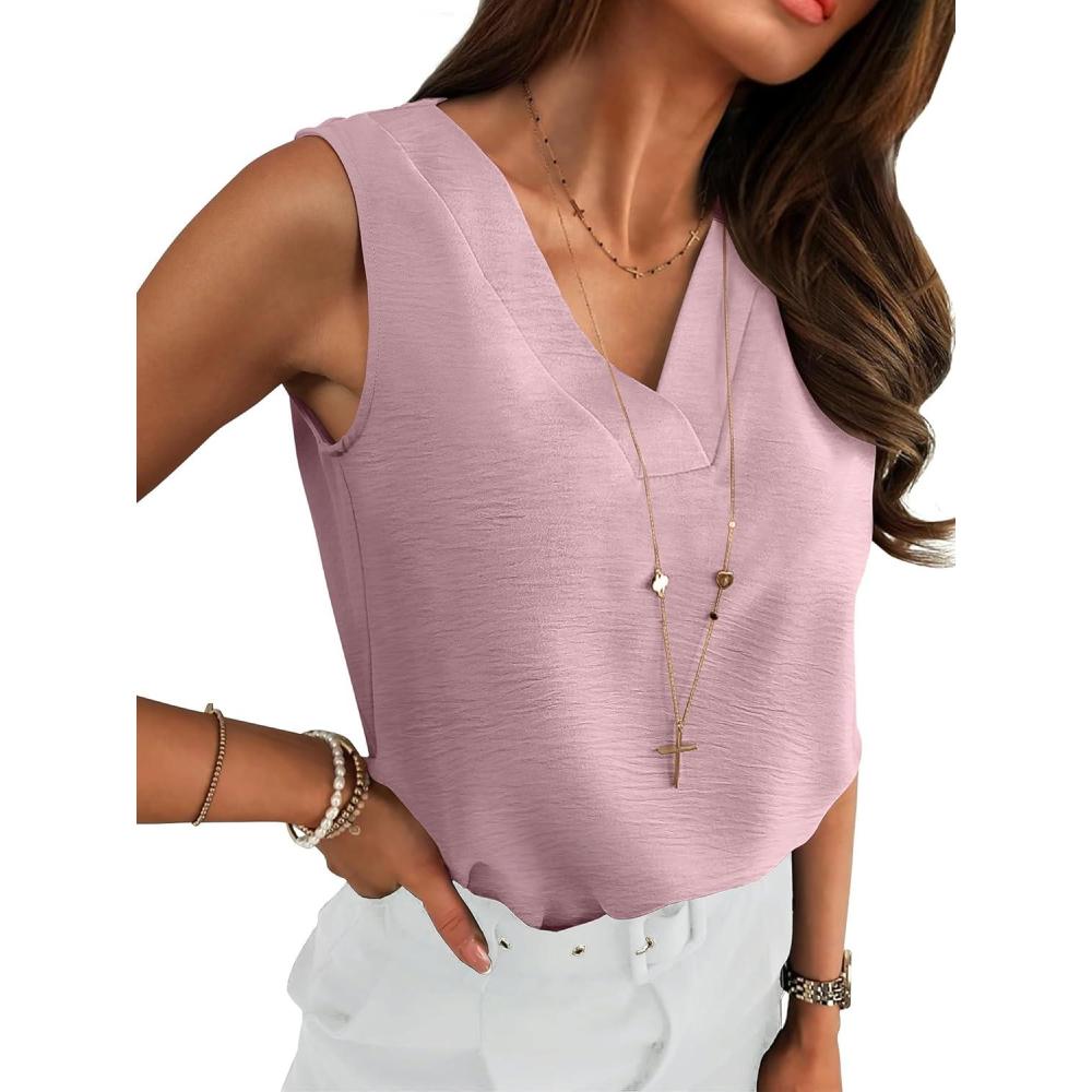 imageANRABESS Tank Top for Women Dressy Casual Business Work Blouses Sleeveless V Neck Textured Tops 2025 Spring Summer OutfitsLight Pink
