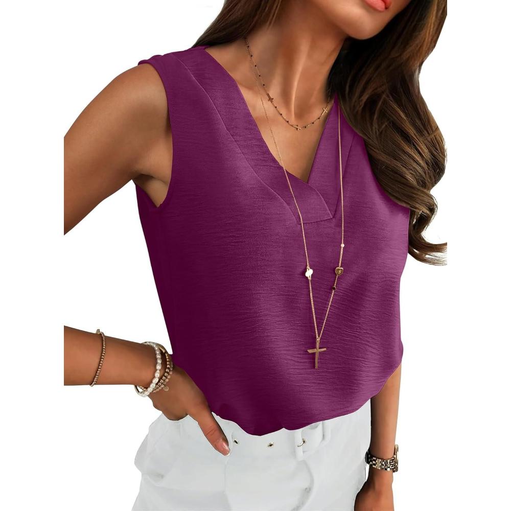 imageANRABESS Tank Top for Women Dressy Casual Business Work Blouses Sleeveless V Neck Textured Tops 2025 Spring Summer OutfitsPurple